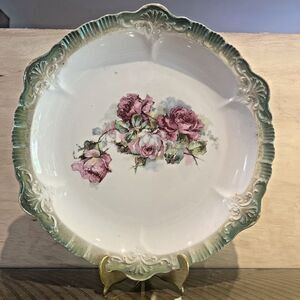 Antique Thomas Sevres Bavaria Plate green Pink Roses Hand Painted Porcelain